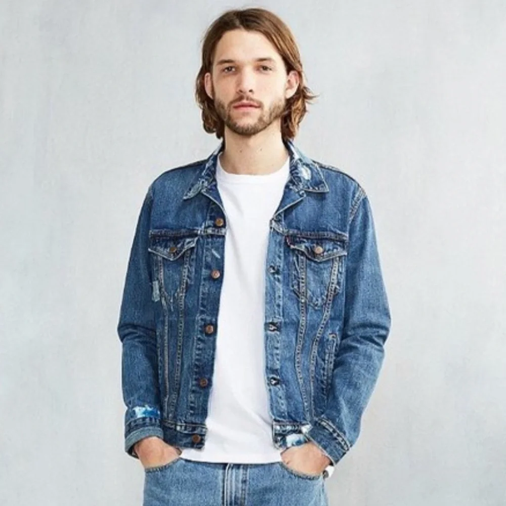 Levi's Shibori Repaired Denim Trucker Mens size Large Tie-Dyed, Distressed